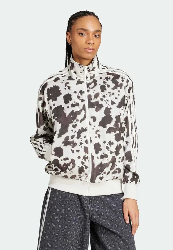 Учебная куртка из атласа с принтом под коровью шкуру Adidas Originals, Multicolor Off White