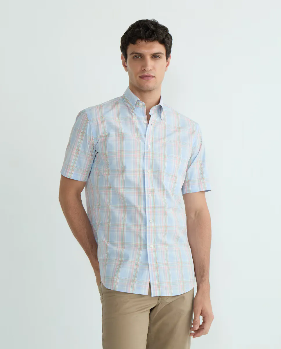 

Мужская повседневная рубашка в клетку с короткими рукавами Mirto, светло-голубой