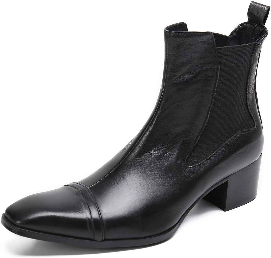 

Мужские повседневные ботинки-челси Santimon Santimon с щиколоткой - настоящая кожа, западные ковбойские ботинки с текстурой зминой кожи для вечеринок, диско и свадеб, черный