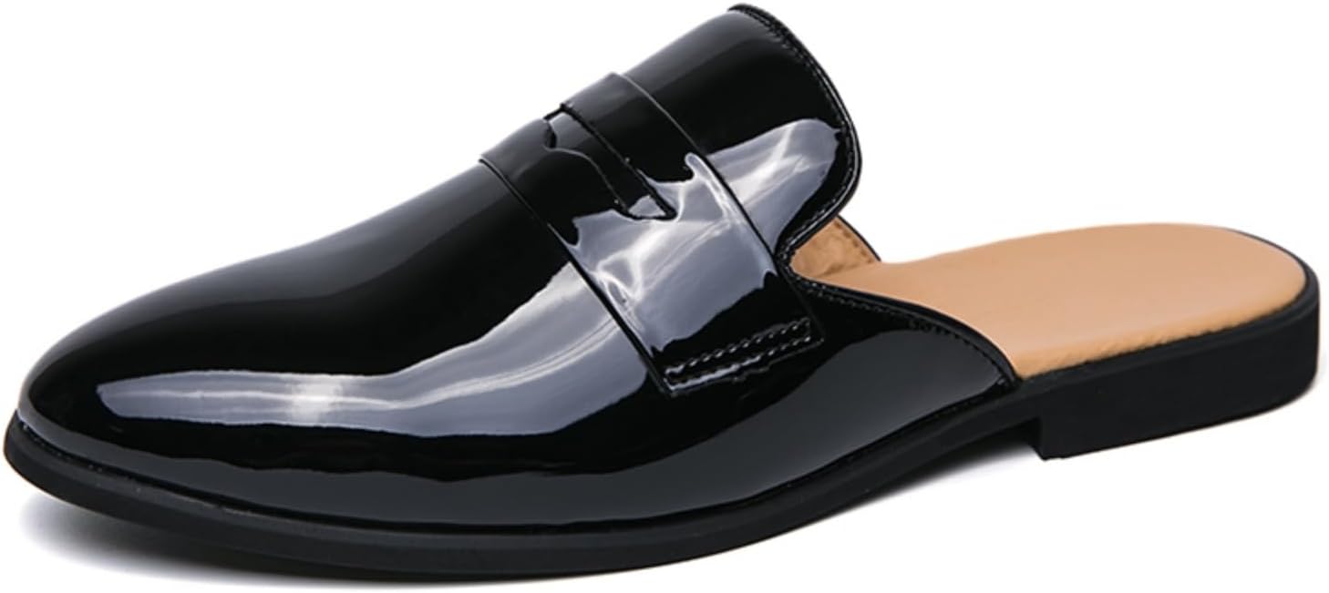 

Мужские ретро-мюли из лакированной кожи без задника Qwuieoin, черный