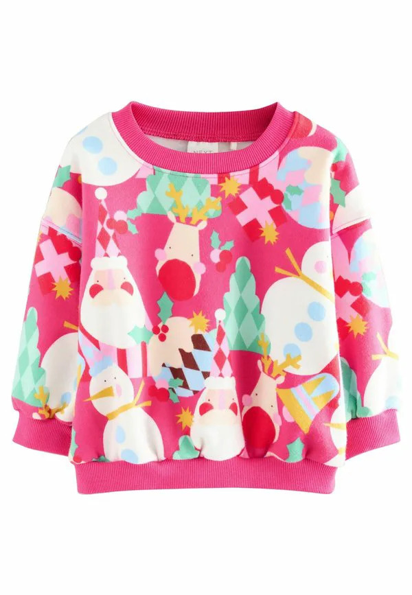 Толстовка с круглым вырезом стандартного кроя Next, Bright Pink Christmas Print — фото 4