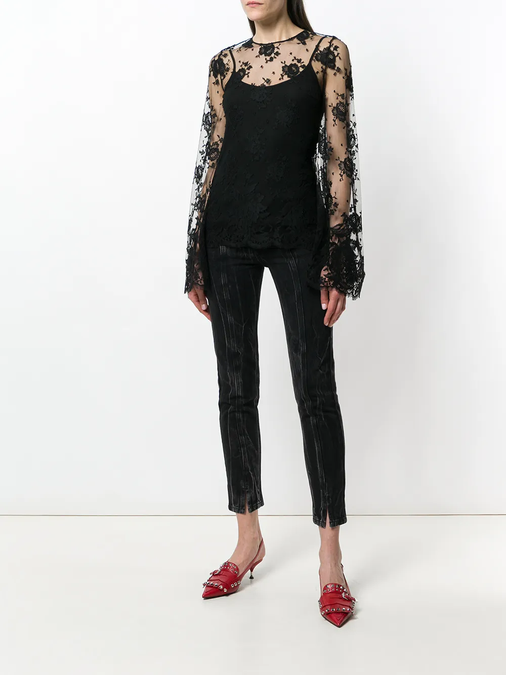Прозрачная блузка с цветочным кружевом Givenchy, черный — фото 2