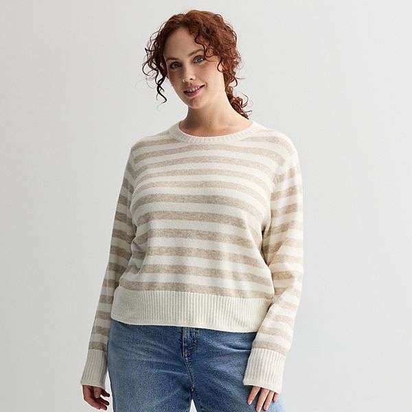 

Свитер Plus size легкий с круглым вырезом Sonoma Goods For Life, Neutral Beige Stripe