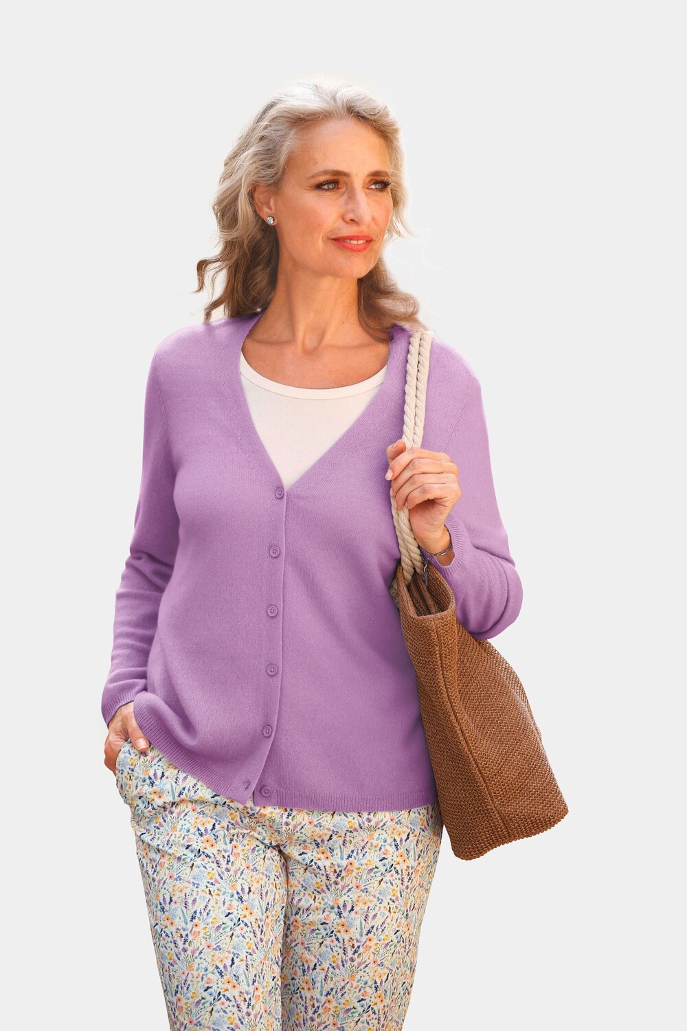 

Кардиган GOLDNER Kaschmirstrickjacke mit V Ausschnitt, фиолетовый