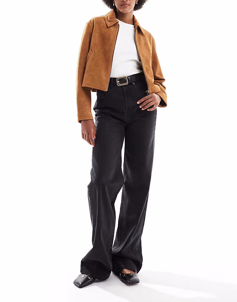 

Джинсы-папы Tall с широкими штанинами, выбеленные, черного цвета Asos Tall