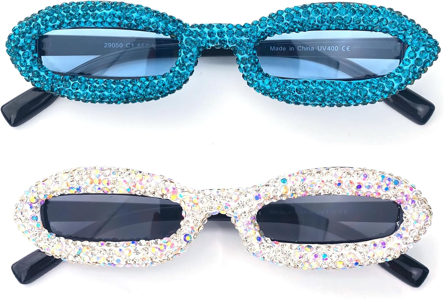 

Уникальные модные солнцезащитные очки с бриллиантами для женщин, роскошные солнцезащитные очки со стразами, модные женские очки в маленькой оправе овальной формы mincl, 2pcs-black&blue