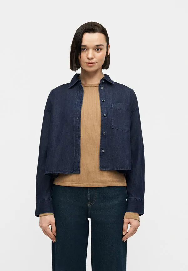Прямая укороченная рубашка-блузка на пуговицах Gap, Dark Wash