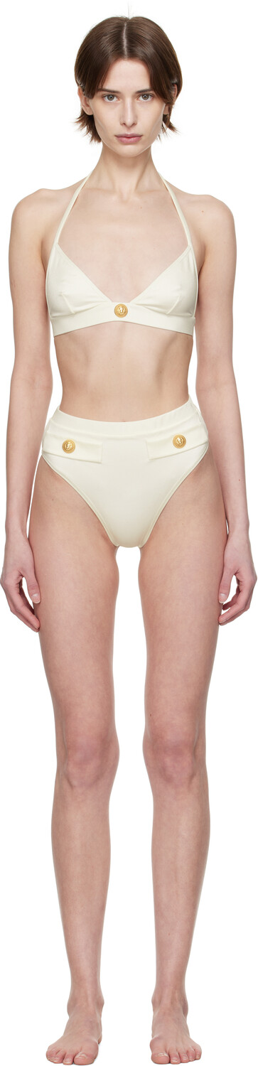 

Белоснежный бикини с треугольными пуговицами Balmain