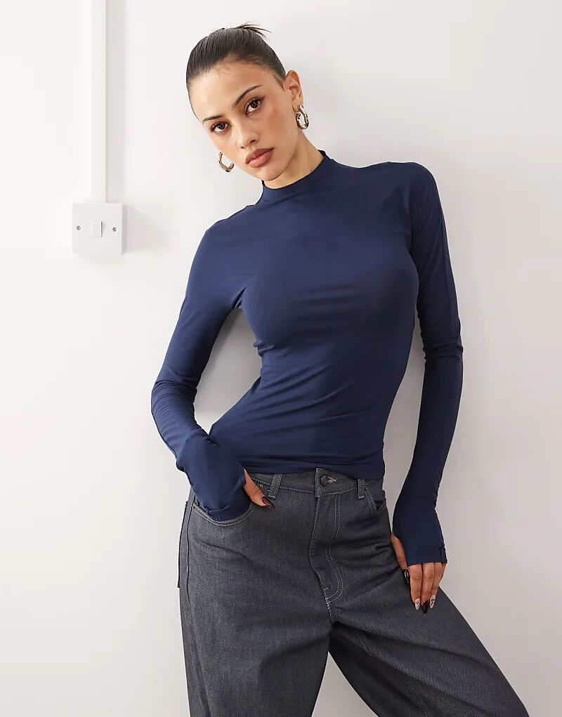 

Футболка Aria slim fit soft touch с длинными рукавами синего цвета Dr Denim