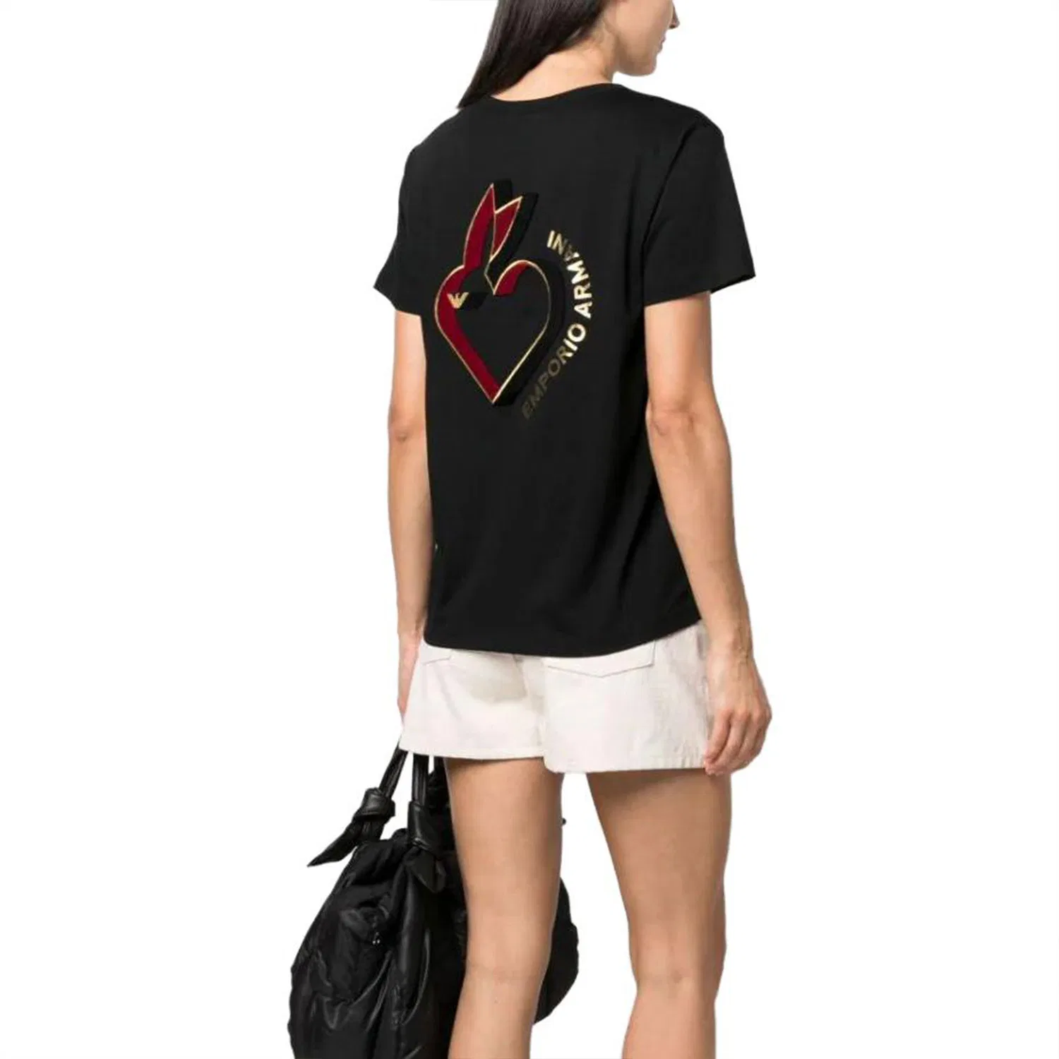 Футболка из органического хлопка Velvet Heart Emporio Armani черная — фото 4