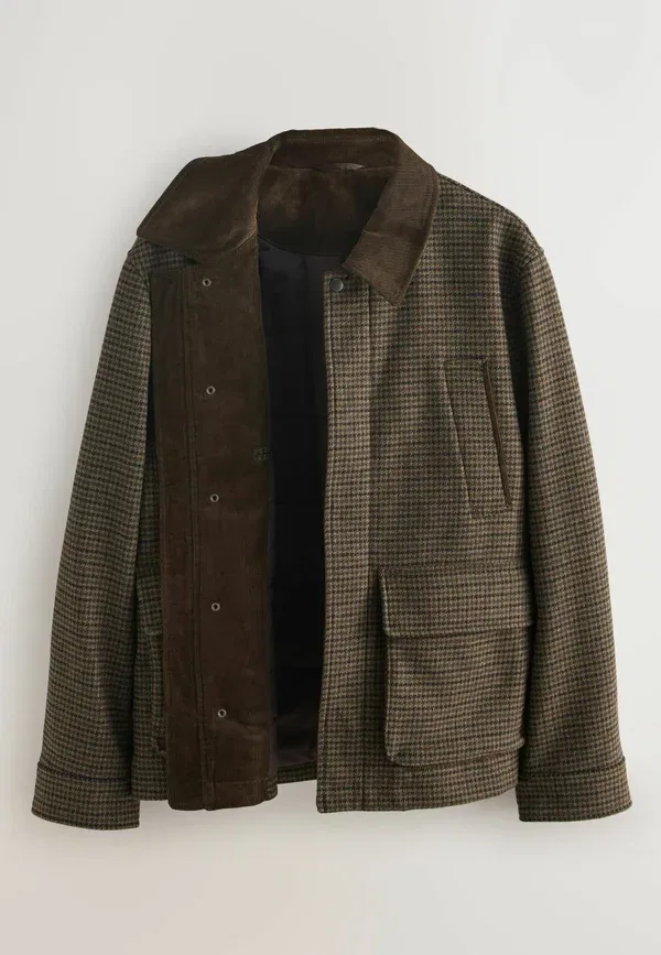 Куртка Next Regular fit dogtooth quilted collar light jacket, коричневая — фото 4