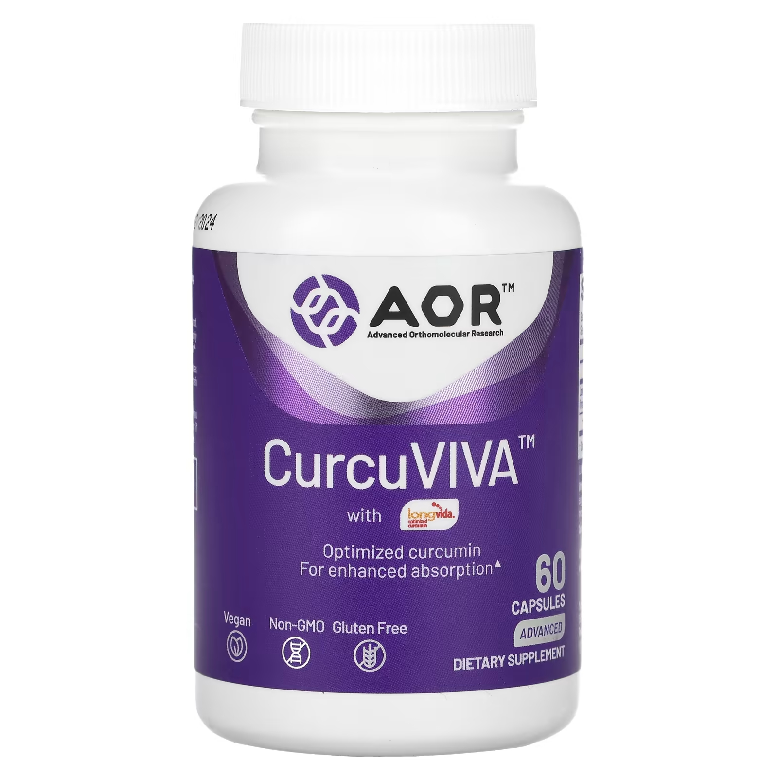 

Передовые ортомолекулярные исследования AOR CurcuViva с капсулами LongVida 60 Advanced Orthomolecular Research AOR