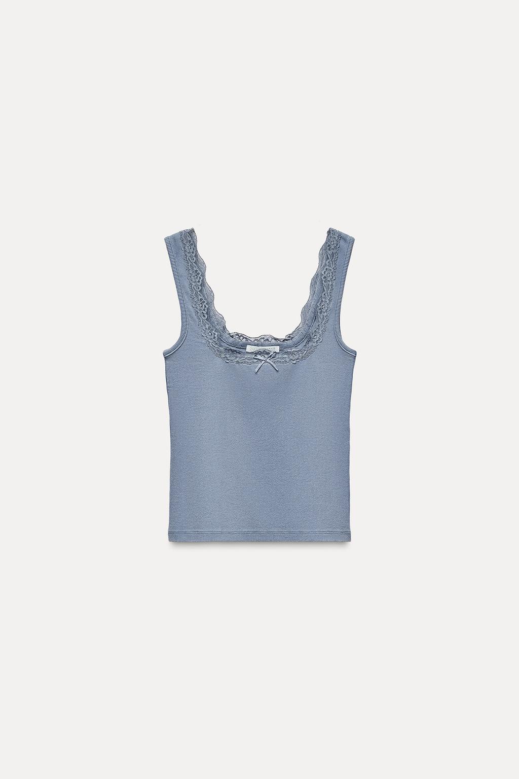 

Кружевной топ на бретельках ZARA, синий