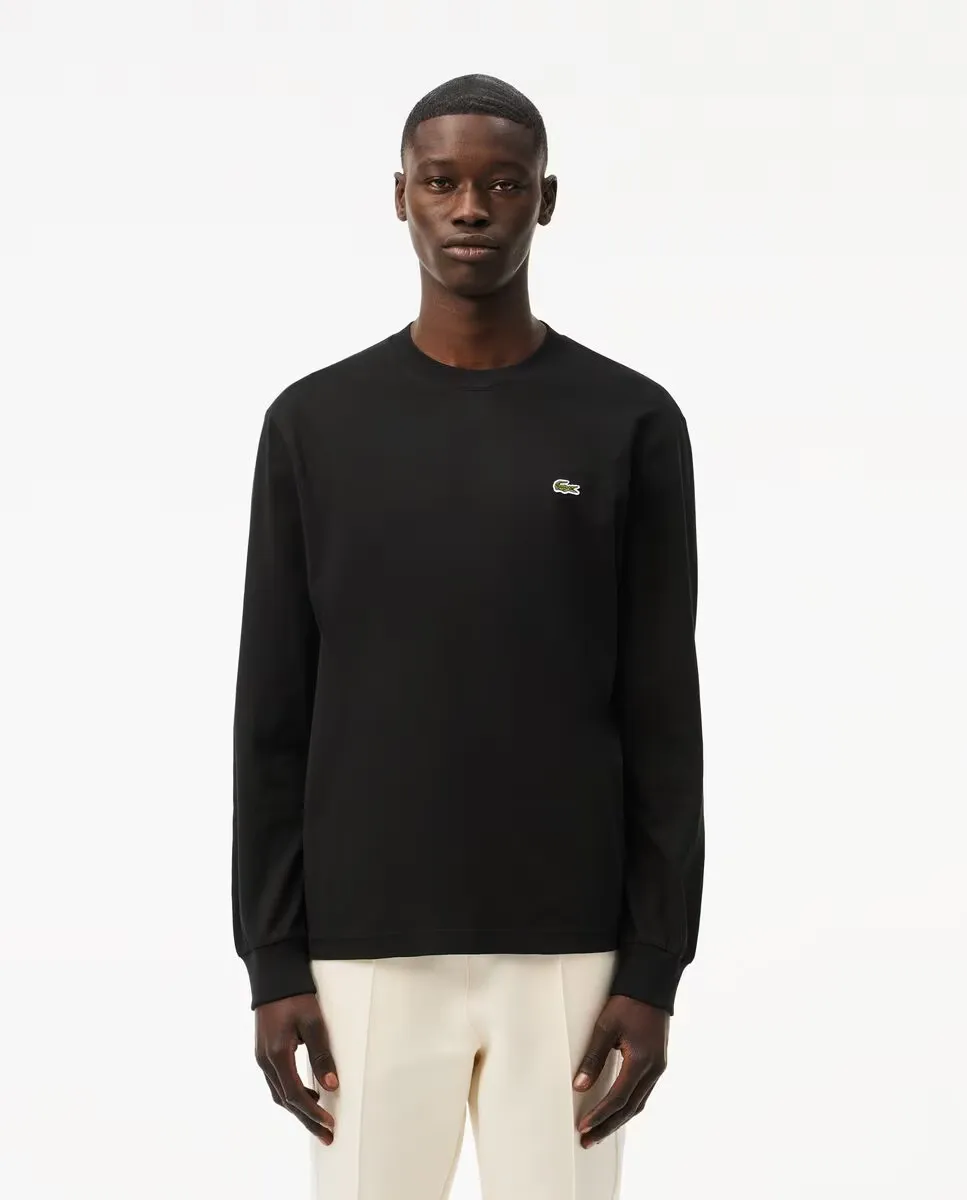 

Хлопковая трикотажная мужская футболка с длинным рукавом Lacoste, черный