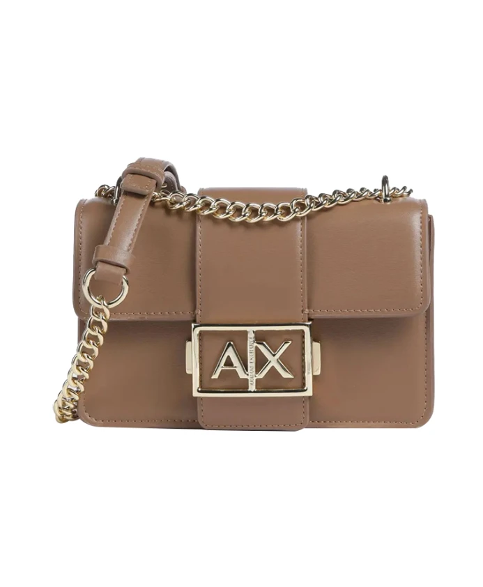 

Кожаная сумка через плечо с золотистыми деталями Armani Exchange, коричневый