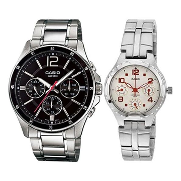 

Часы CASIO Couple Waterproof Stainless Steel Strap SilverWhite Analog, белый
