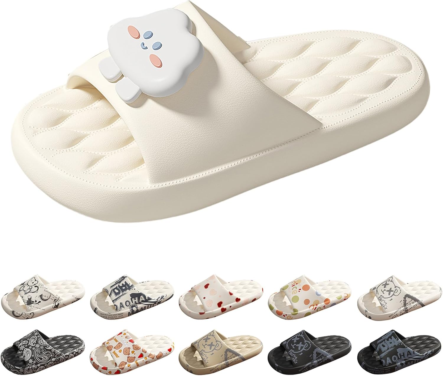 

Модные шлепанцы Gezolligheid с мультяшным принтом для мужчин и женщин, для пар, с нескользящей подошвой на платформе, унисекс, повседневные открытые сандалии с нескользящей подошвой для дома, улицы и ванной, белый