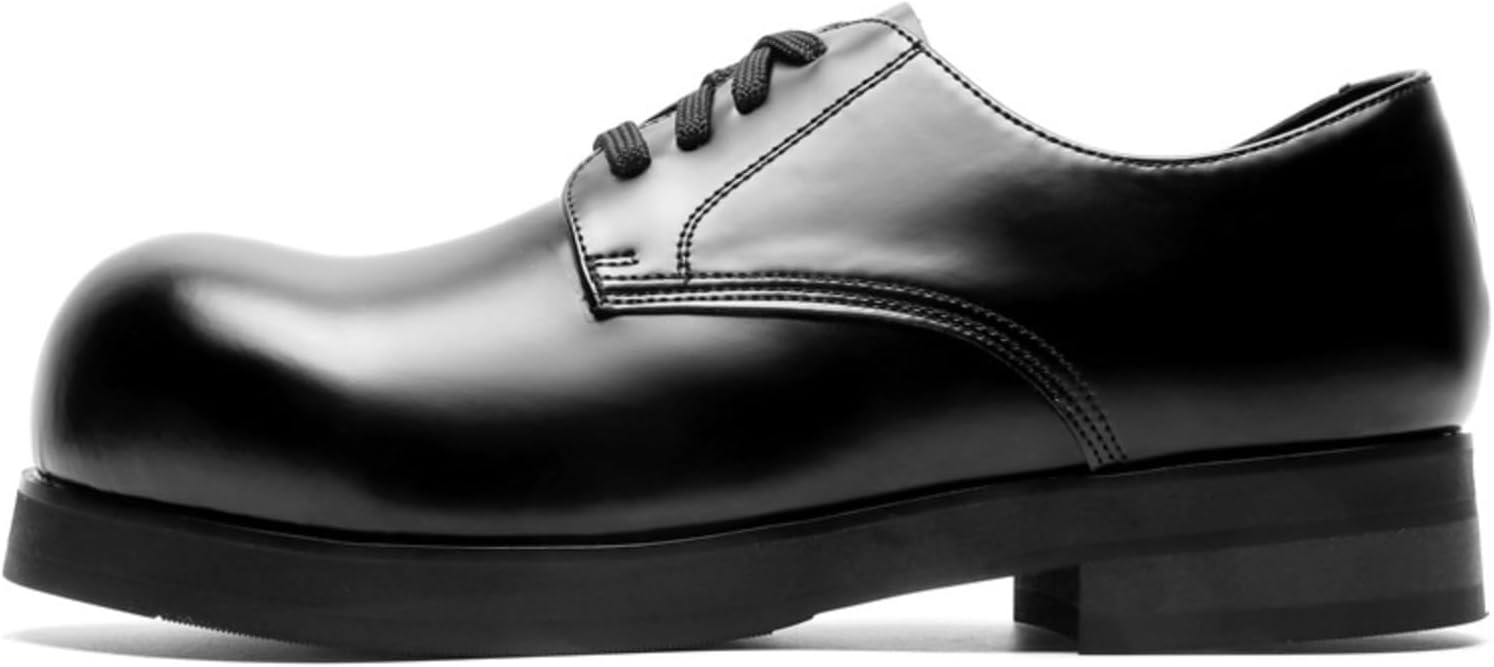 

Мужские туфли-оксфорды с круглым носком - дерби на толстой подошве, повседневные модельные туфли на шнуровке для бизнес-кэжуал, работы и ежедневной носки (черные, черная подошва) Azttoztto