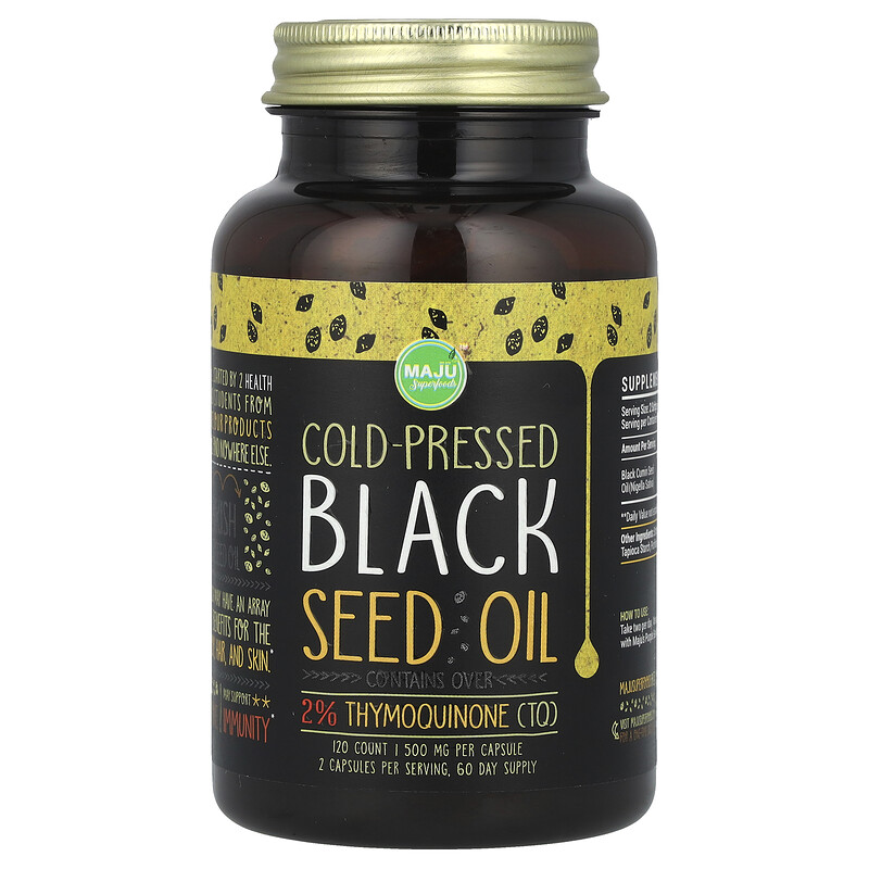 

Maju Superfoods, Масло черного тмина холодного отжима, 1000 мг, 120 шт. (500 мг в капсуле)