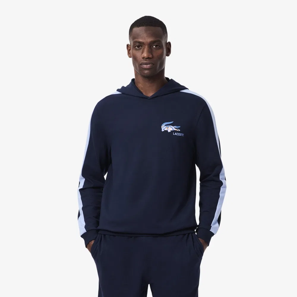 Мужская базовая худи на молнии с сезонным логотипом, тёмно-синяя, от Lacoste