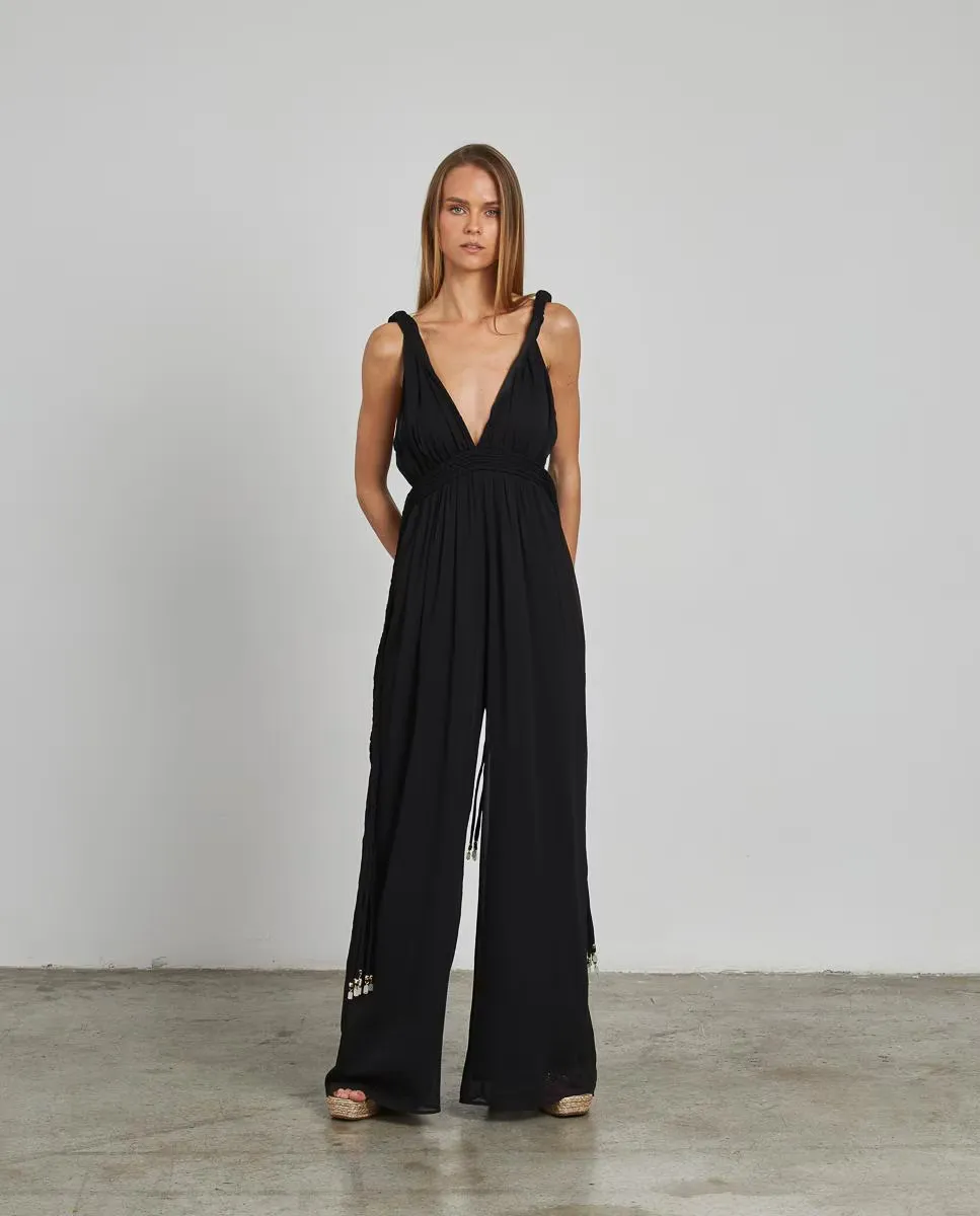 

Простой длинный комбинезон с толстыми лямками и регулируемой талией Alma en Pena, черный