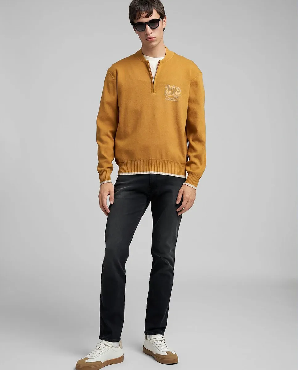 

Мужской джемпер с длинным рукавом и воротником на молнии Replay, песочный
