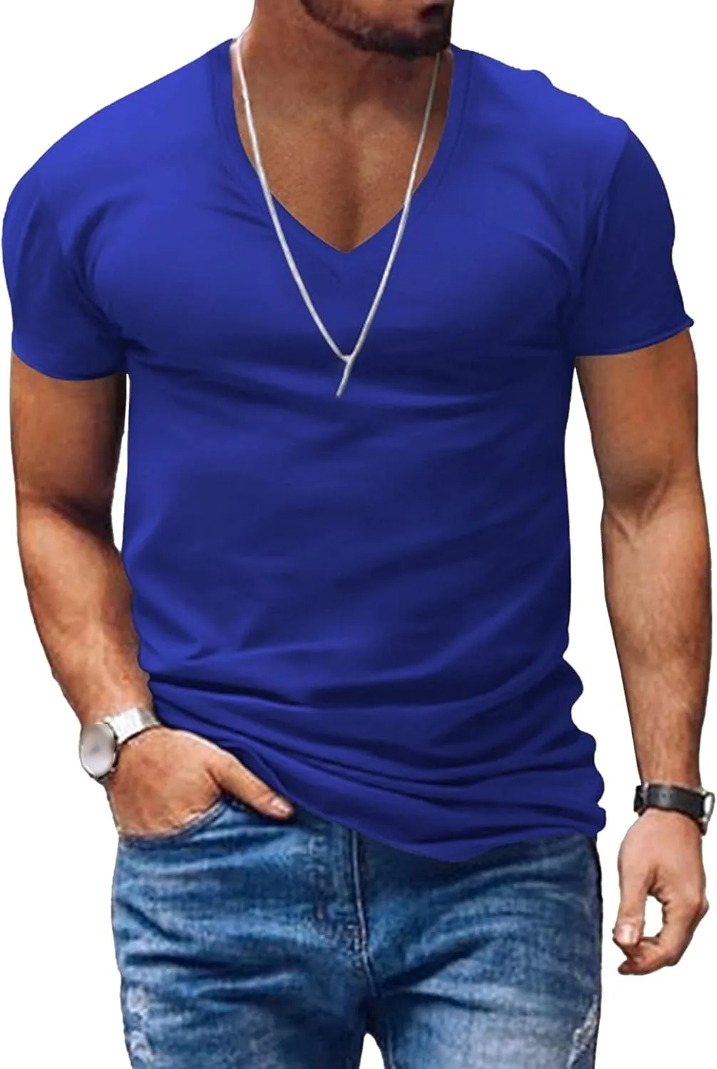 

Футболка с V-образным вырезом для мужчин, Slim Fitted, для тренировок Gsywaipei