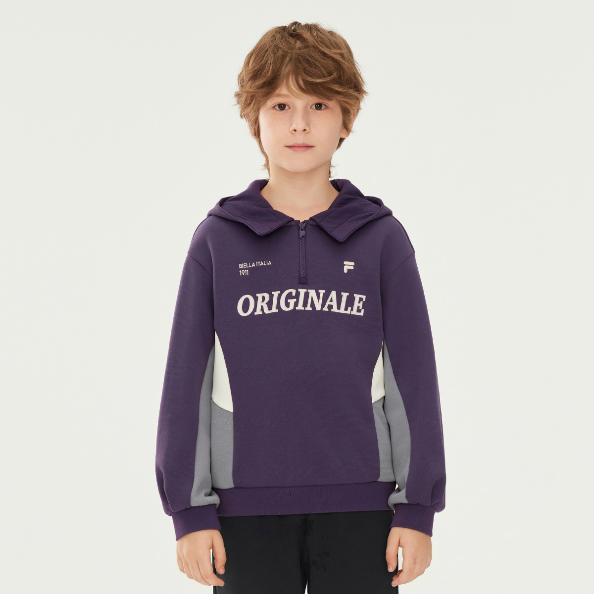 FILA KIDS Свитшот 25 осень зима плотная жаккардовая пряжа с начесом высокая темно-фиолетовая — фото 2
