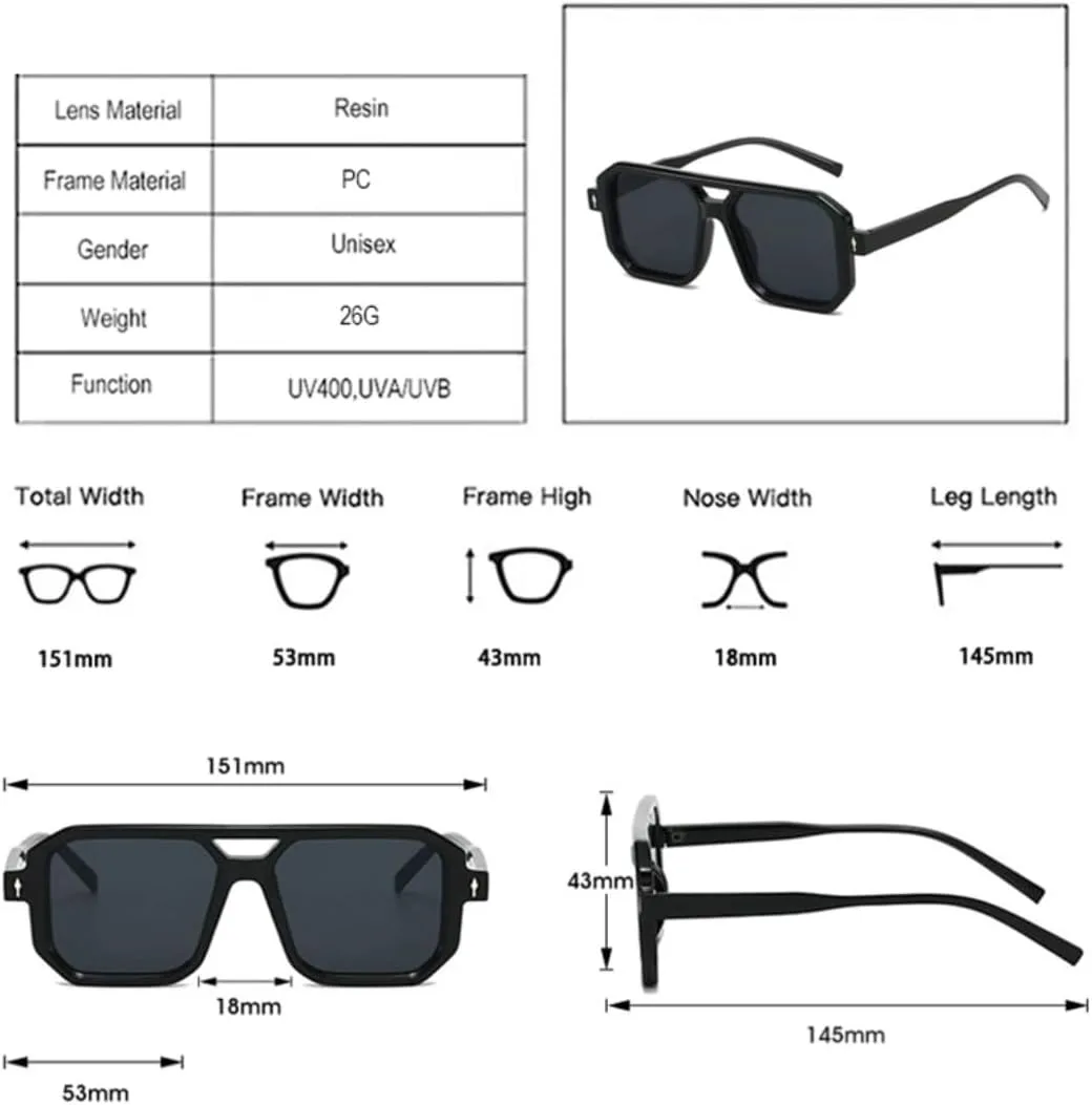 

Модные женские солнцезащитные очки с двойной перемычкой, винтажные мужские солнцезащитные очки с заклепками, защита от УФ-излучения UV400 VFDHN, Gray Gray