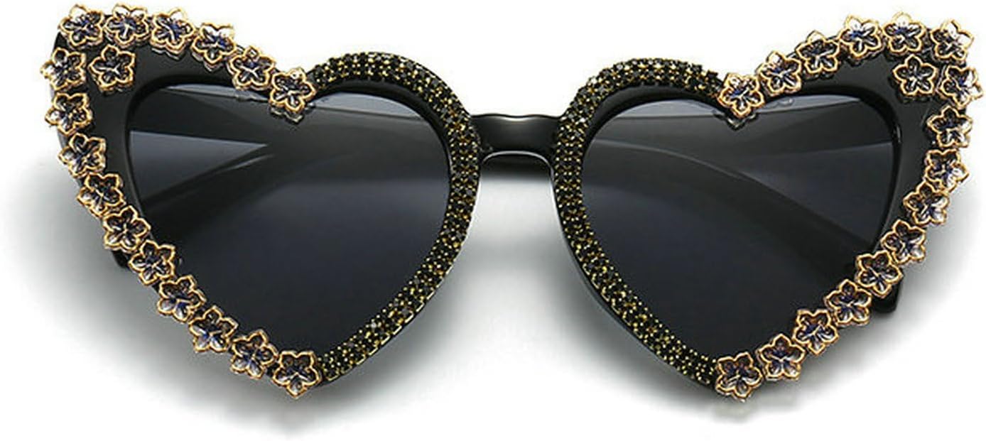 

COTIA Уникальные изысканные сверкающие солнцезащитные очки с бриллиантами в форме сердца и цветов, женские, персиковые, с сердечками, модные солнцезащитные очки с блестками, Black Frame Black Diamond