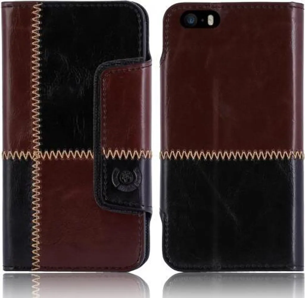 

Чехол для Apple iPhone 5 5S numia книжный стиль с рисунком шва черно-коричневый
