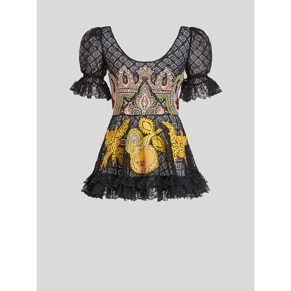 

Мини-платье из кружева и интарсии Etro, черный