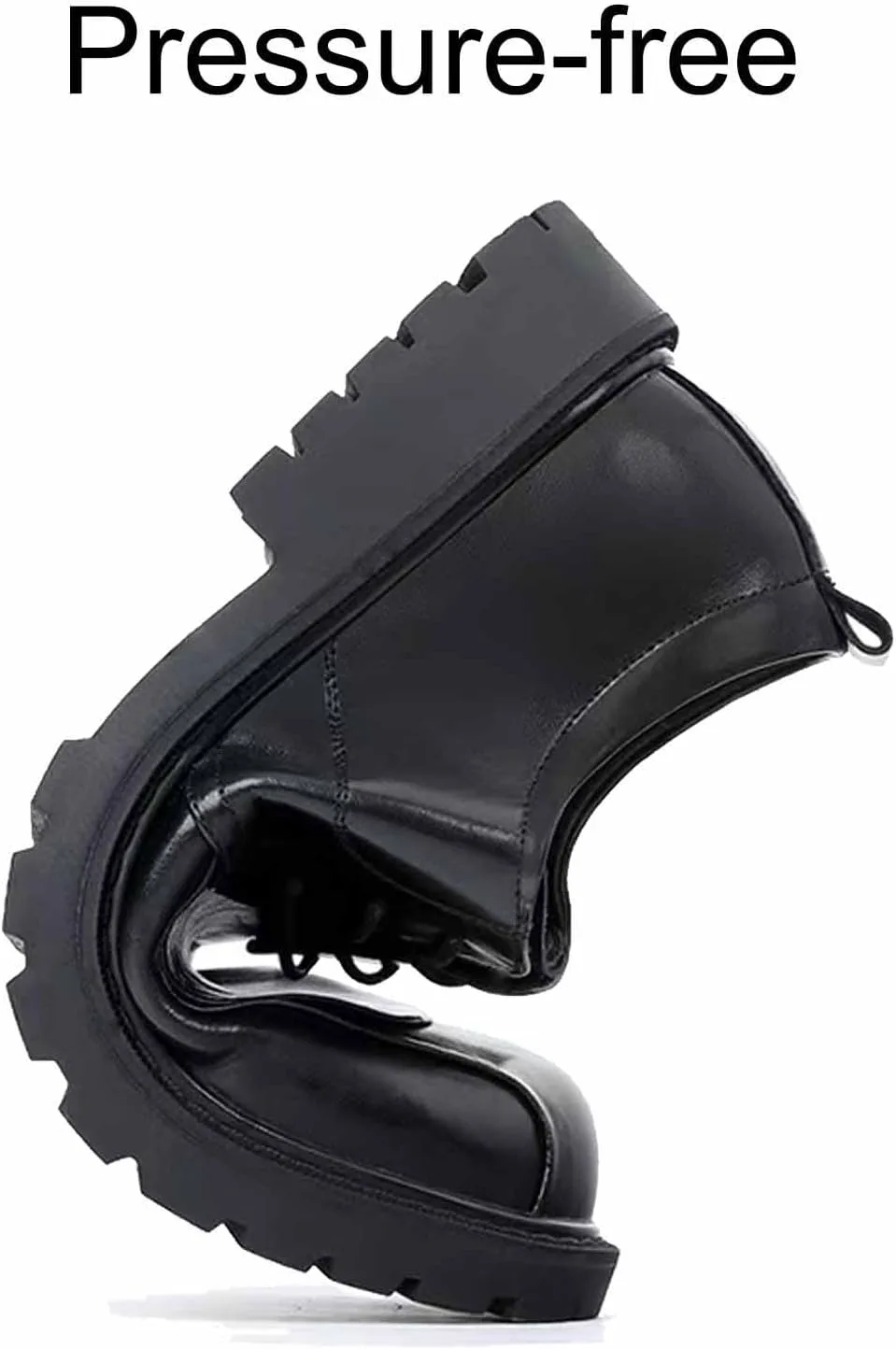 Мужские водонепроницаемые кожаные оксфорды на платформе с рифленой подошвой, низким устойчивым каблуком, ретро-стиля, на шнуровке, с массивным каблуком, с круглым носком, деловые туфли, противоскользящие, удобные, повседневные дерби DONRRNDK, че... — фото 3