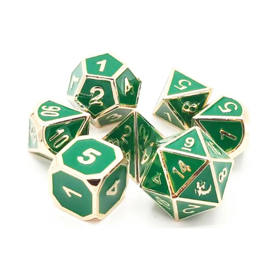 

Набор Poly Set — зеленый с золотом (7), Metal Dice - Elven Forged
