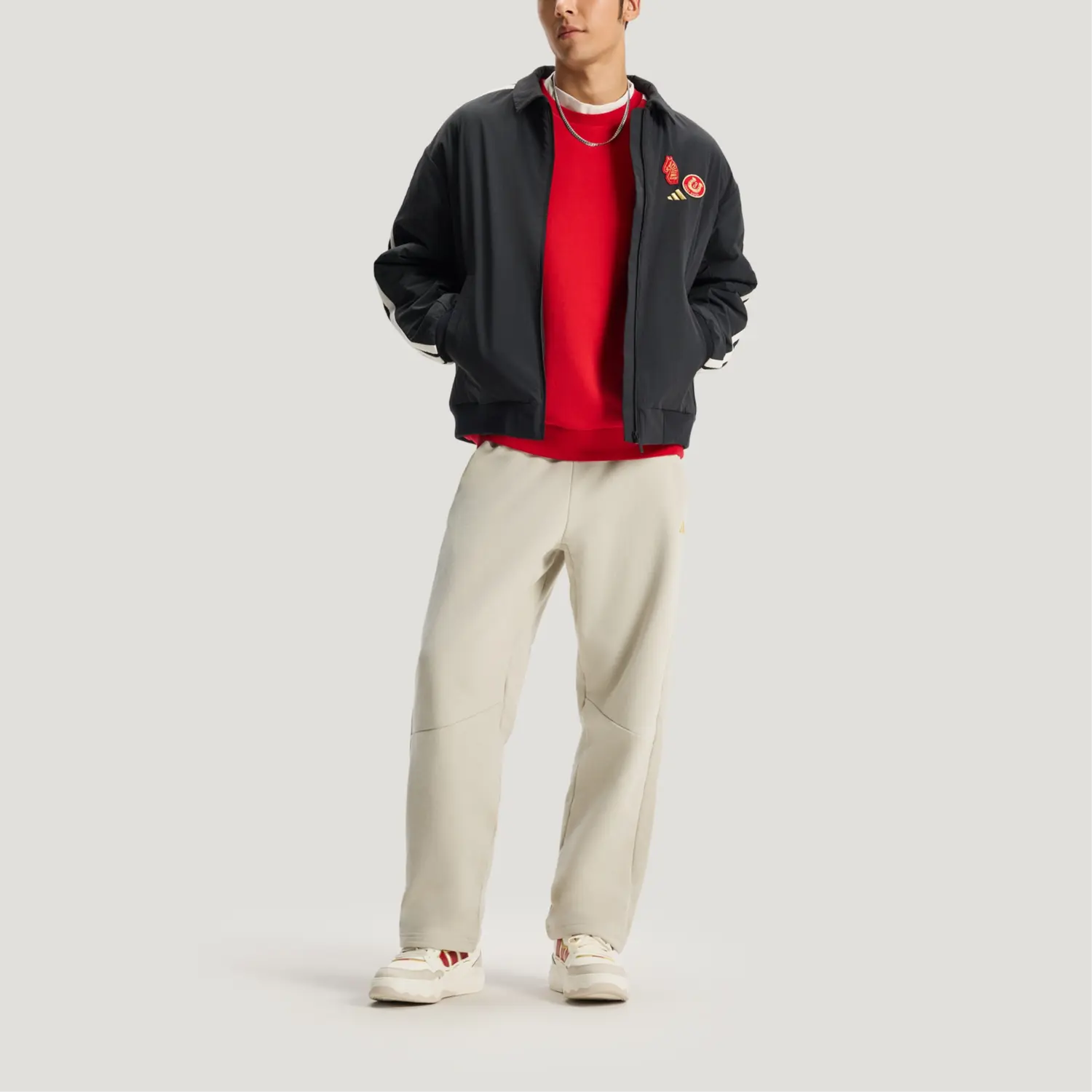 Adidas Мужская куртка CNY Jackets с черными лацканами, средней высоты, в стиле «пилот» — фото 4