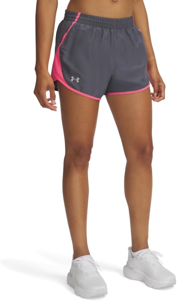 

Женские шорты Under Armour Fly by, (027) Castlerock/Super Pink/Reflective