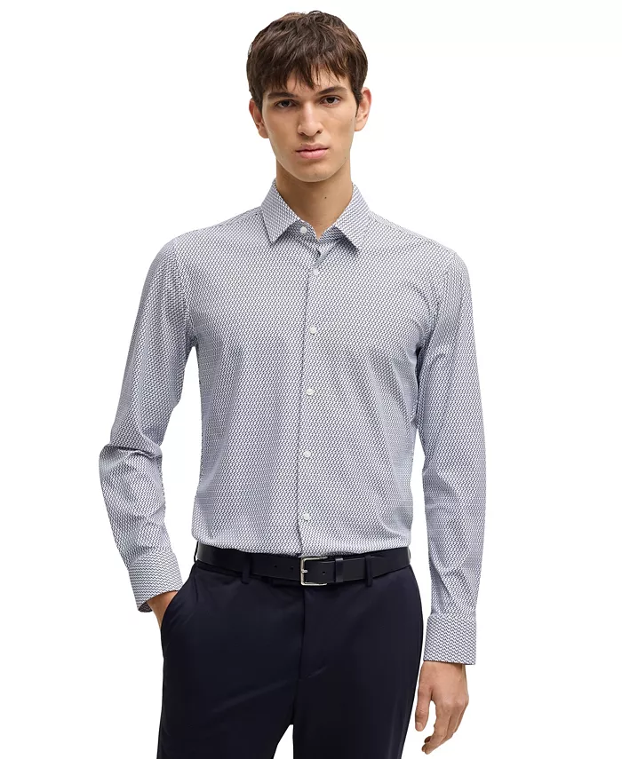

Мужская облегающая рубашка из эластичного джерси Slim-Fit Hugo Boss, синий