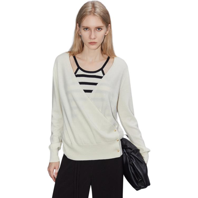 

Трикотажный комплект для женщин с круглым вырезом и умеренным воротником ELLE, белый