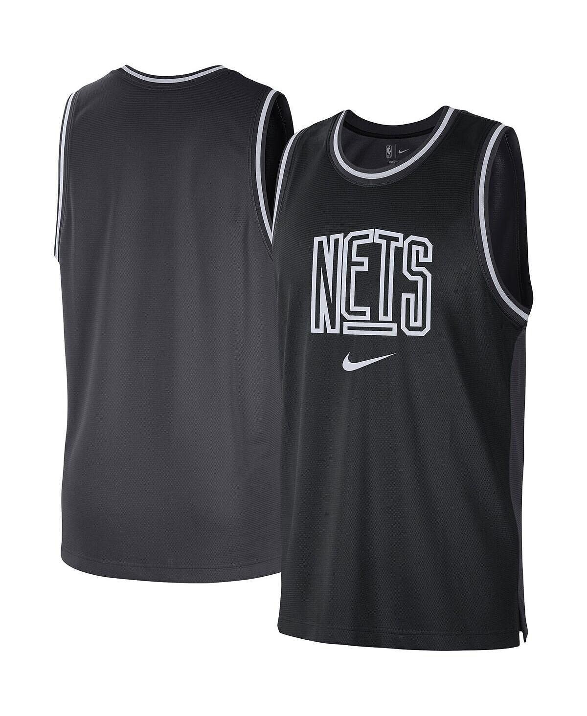 Мужская черная, антрацитовая сетчатая майка Brooklyn Nets Courtside Versus Force Split DNA Performance Nike — фото 4