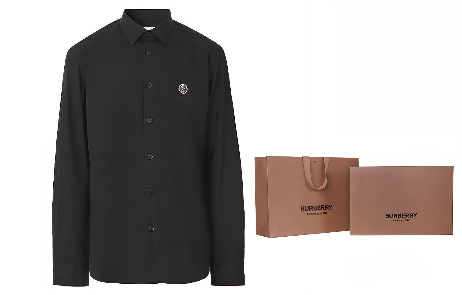 Хлопковая рубашка с длинными рукавами мужская черная 80428961 Burberry, черная+упаковка в подарочном пакете (подарочный пакет в комплекте) — фото 4