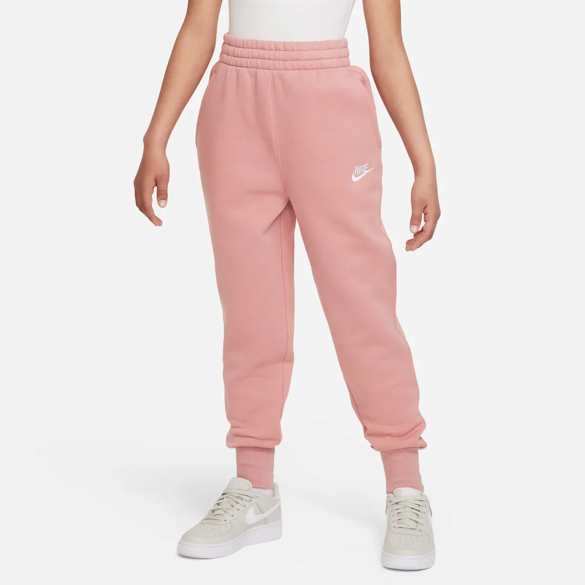 

Спортивные брюки Nike Sportswear "CLUB FLEECE BIG KIDS' (GIRLS') HIGH-WAISTED FITTED PANTS", цвет Red Stardust/Red Stardust/White