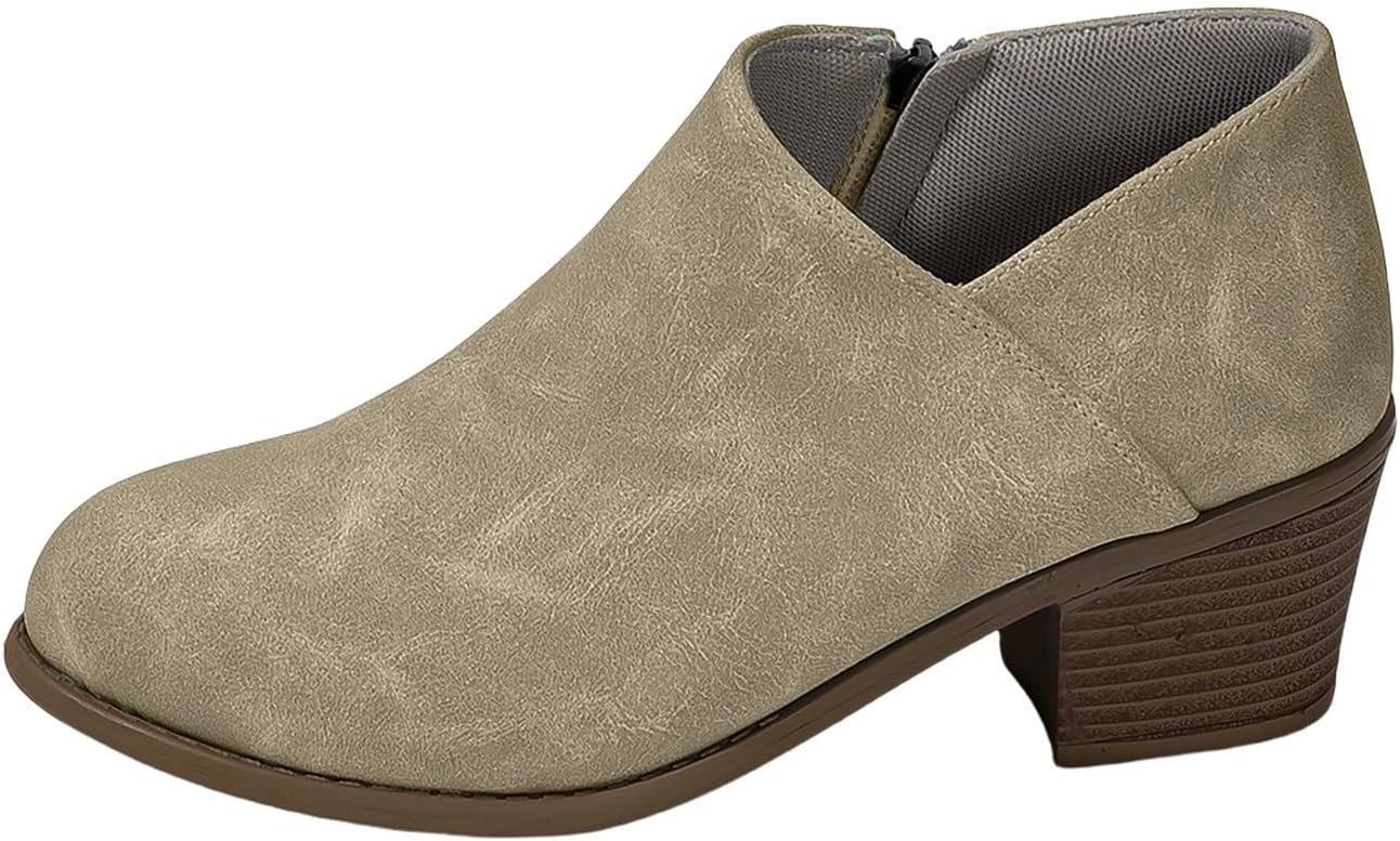 

Женские ботильоны из искусственной замши с V-образным вырезом, массивным низким каблуком, осенне-зимние, с толстым каблуком, заостренным носком и боковой молнией Baxtayel, хаки