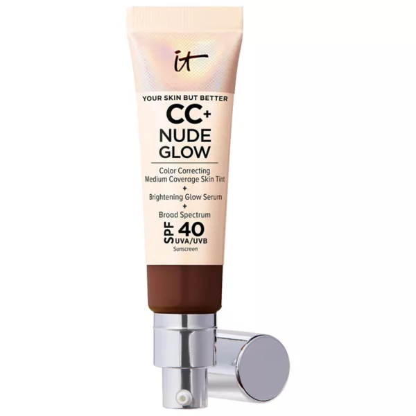 

Cc+ nude glow легкая тональная основа + сыворотка для сияния с spf 40 и ниацинамидом It Cosmetics, цвет deep bronze