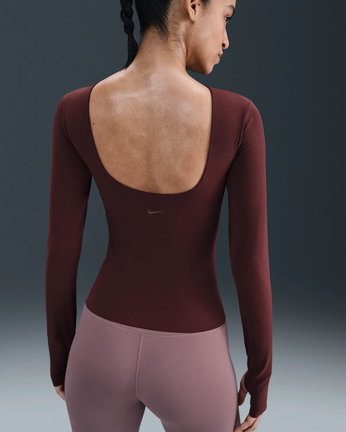 Женский топ Nike Zenvy с длинным рукавом Dri-FIT, Burgundy Crush/White — фото 2