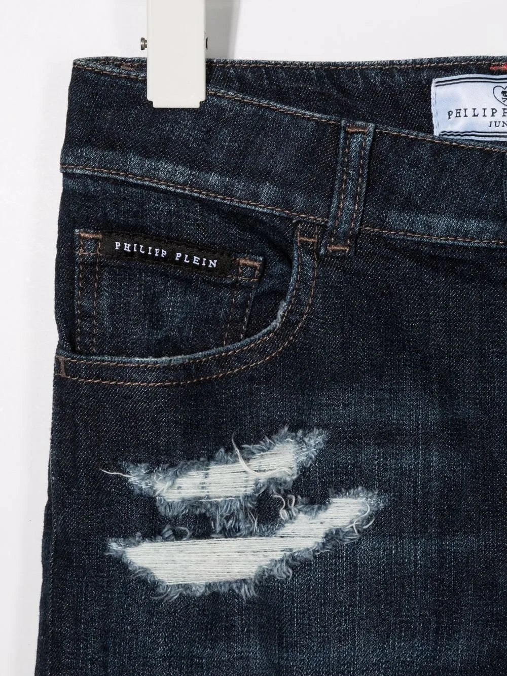Узкие джинсы с эффектом потертости Philipp Plein Junior, синий — фото 3