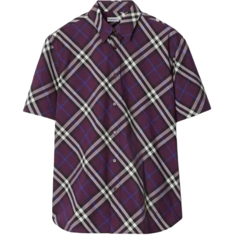 Рубашка Burberry с коротким рукавом, клетчатый узор, фиолетовый