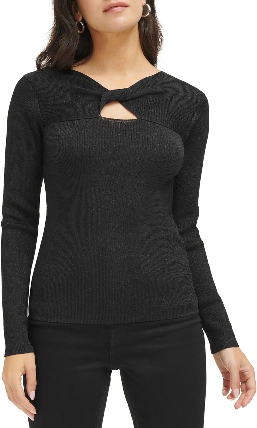 Женский свитер Calvin Klein с люрексом и перекрученным передом, Black — фото 2