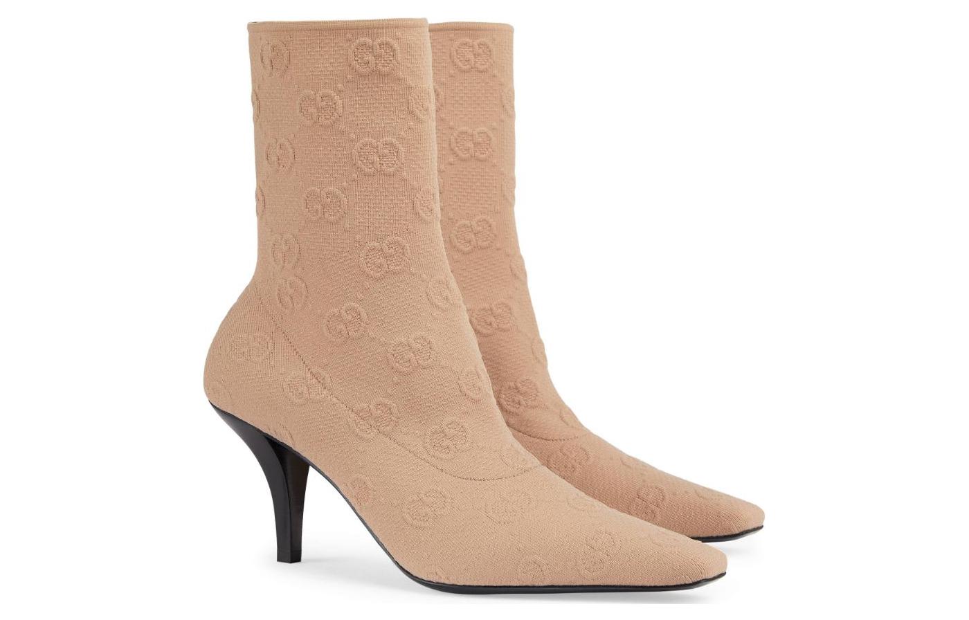 Ботинки Double G на каблуке 7,5 см женские светло-коричневые GUCCI — фото 3