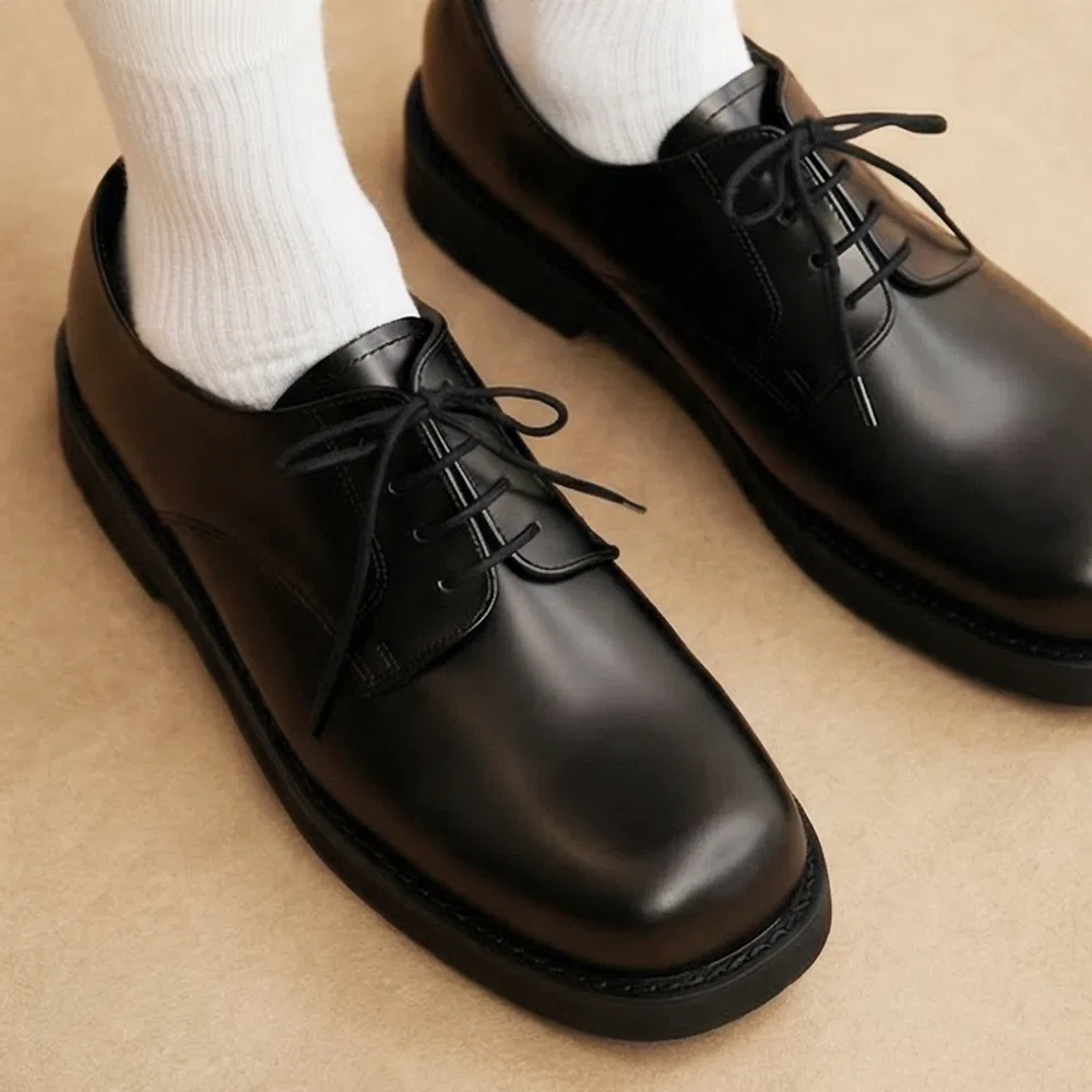 Мужские блестящие чёрные дерби Second.A Light Bold Shape Minimal Derby SL31 от Firenze.A