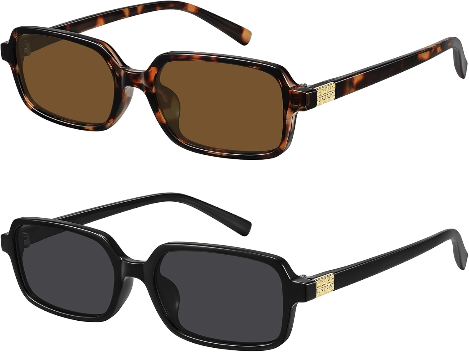 

Солнцезащитные очки WOWSUN в стиле ретро, ​​прямоугольные, женские, маленькие, модные, в стиле 90-х, защита от УФ-излучения UV400, 2 Pack: Black Frame Grey Lens+tortoise Frame Brown Ens
